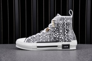Dior B23 High Top Shawn Black White Embroidery Sneaker 3SH118ZCO_H169